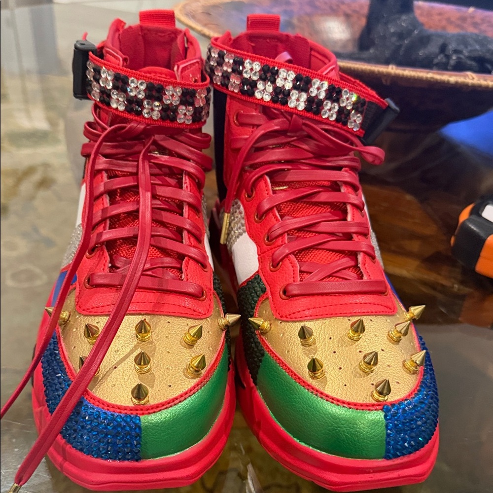 REAL TIME Custom "Bling" High-Tops - Spiked & Rhinestone Handcrafted
